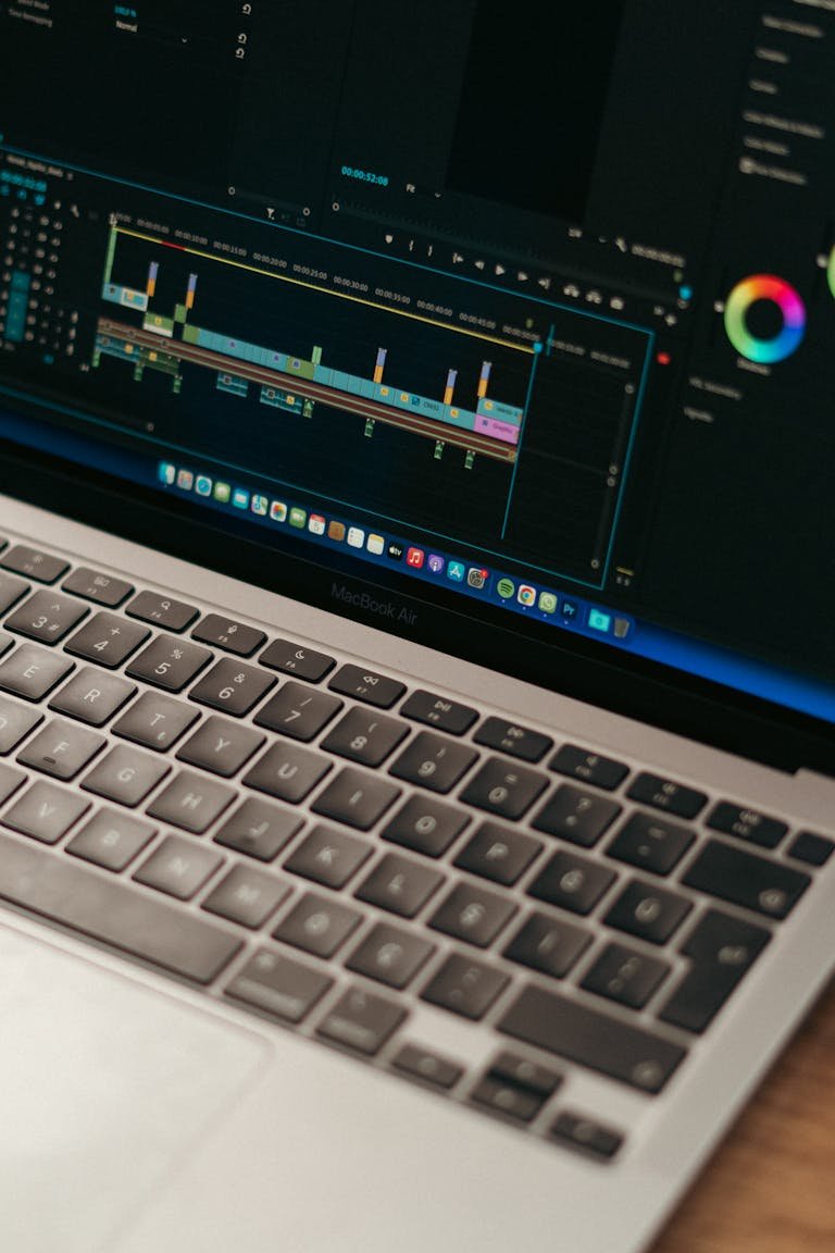 Detailed view of video editing software interface on a MacBook Air.thisvidscat.org